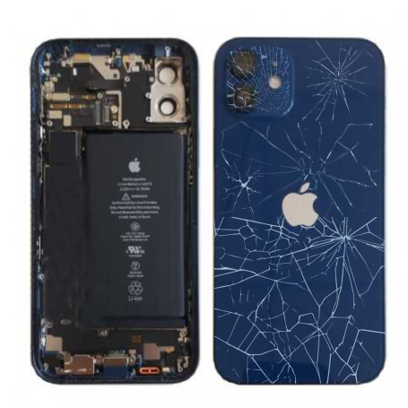 Replacement Parts - iPhone 12 Blue Complete Chassis - Charging Connector + Battery (Original Disassembled) Broken Rear Glass + B