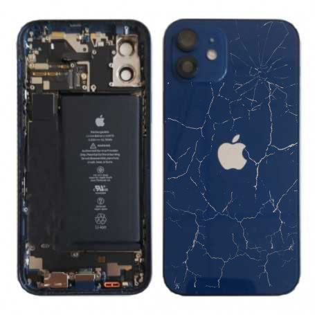 Replacement Parts - iPhone 12 Blue Complete Chassis - Charging Connector + Battery (Original Disassembled) Broken Rear Glass, wh
