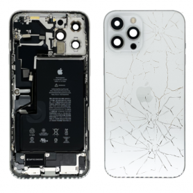 Rear Cover - Back Cover Housing iPhone 12 Pro Max White - Charging Connector + Battery (Original Disassembled) - Broken, wholesa