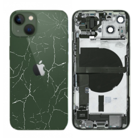 Back Glass, Rear Cover - Back Cover Housing iPhone 13 Green - Charging Connector without Battery (Original Disassembled) - Broke