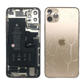 Back Glass, Rear Cover - Back Cover Housing iPhone 11 Pro Gold - Charging Connector Battery (Original Disassembled) - Broken, wh