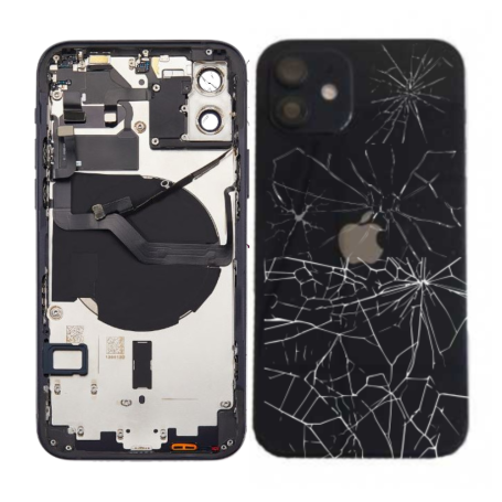 Chassis, Frame - iPhone 12 Black Complete Chassis - Charging Connector without Battery (Original Disassembled) - Broken, wholesa