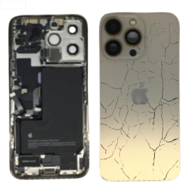 Back Glass, Rear Cover - Back Cover Housing iPhone 13 Pro Golden - Charging Connector + Battery (Original Disassembled) - Broken
