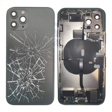 Back Glass, Rear Cover - Back Cover Housing iPhone 11 Pro Green - Charging Connector Battery (Original Disassembled) - Broken, w