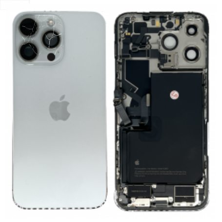 Châssis, Cadre - Châssis Complet iPhone 14 Pro Max Blanc - Connecteur de Charge + Batterie (Origine Demonté) - Cassé, prix de gr