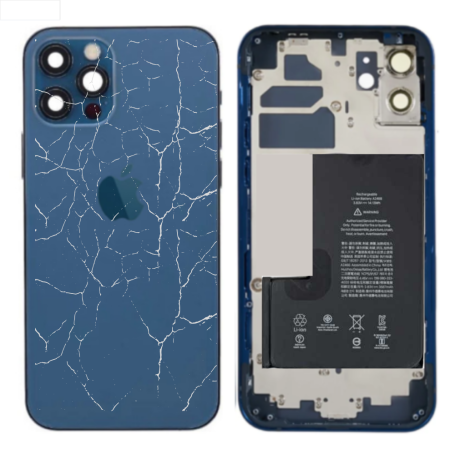 Pièce détachée, Composant - Châssis Complet iPhone 12 Pro Max Bleu - Sans Connecteur de Charge + Batterie (Origine Demonté) - Ca
