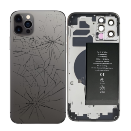 Châssis, Structure - Châssis Complet iPhone 12 Pro Noir - sans Connecteur de Charge + Batterie (Origine Demonté) - Cassé, prix d