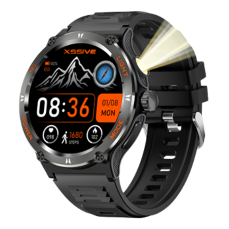 XSSIVE AMOLED Smartwatch SW8 Black - Outdoor Flashlight & Fitness Companion