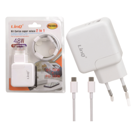 Charger, Power Adapter - 2-in-1 Charger Kit with Type-C PD 30W QC 18W Cable LinQ PD3004, wholesale price
