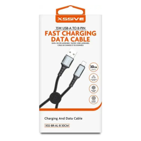 Chargeur, Connecteur - Câble Tressé USB-A / Lightning 15W 30CM XSSIVE XSS-BR-AL-B 30CM - Noir, prix de gros.