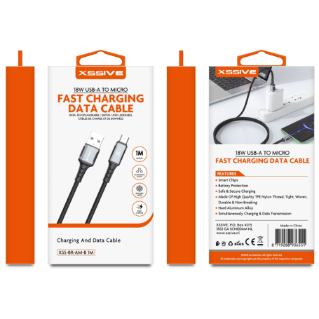 Chargeur, Connecteur - Câble de Charge Tressé USB-A / MICRO 18W 1M XSSIVE XSS-BR-AM-B 1M - Noir, prix de gros.