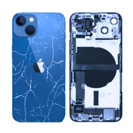 Back Glass, Rear Cover - Back Cover Housing iPhone 13 Blue - Charging Connector without Battery (Original Disassembled) - Broken