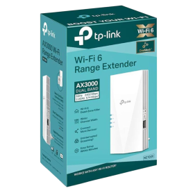 Extender, Booster - Wi-Fi 6 AX3000 Repeater - Dual-band Wi-Fi, Gigabit Ethernet port, Tether app control TP-Link RE700X - White,