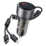 Car Charger, Auto Adapter - Rapid USB and Type-C Car Charger with Type-C and Lightning 2-in-1 Cables - 60W - 0.7m - XSSIVE XSS-C