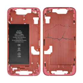 Smartphone Apple, Téléphone - Châssis iPhone 14 Rouge - sans Connecteur de Charge avec Batterie sans Vitre Arrière (Origine Demo