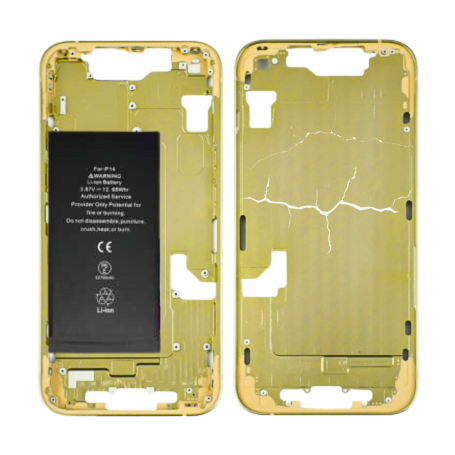 Mobile Components - iPhone 14 Chassis Yellow - without Charging Connector with Battery without Back Glass (Original Removed) - B