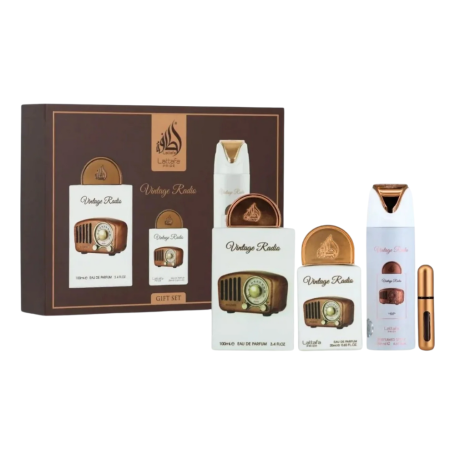 Fragrance Gift Set - Lattafa Pride Vintage Radio 3-Piece Gift Set: 100ml Eau de Parfum + 20ml Eau de Parfum + 200ml Deodorant, w