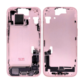 Cadre, Boîtier, Caisse - Chassis iPhone 15 sans Vitre Arrière sans Batterie Rose (Origine Demonté) Grade A, prix de gros.