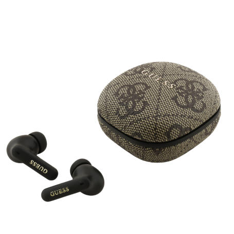Casque, Oreillettes - Écouteurs sans Fil Bluetooth + Boîtier de Chargement PU Type-C avec Logo 4G GUESS GUTWST3P4EGW - Marron, p