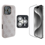 Accessoires smartphone - GUESS Bundle Protective 3-en-1 pour iPhone – Coque MagSafe 4G Rhinestone Or, Verre trempé et Protection