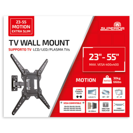Support TV Mural, Bracket - Support Mural TV Inclinable Extra-Plat 23″ à 55″ Superior Electronics SUPSTV017 - VESA jusqu’à 400×4