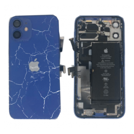 Back Glass, Rear Cover - Back Cover Housing iPhone 12 Mini Blue - Charging Connector + Battery (Original Disassembled) - Broken,