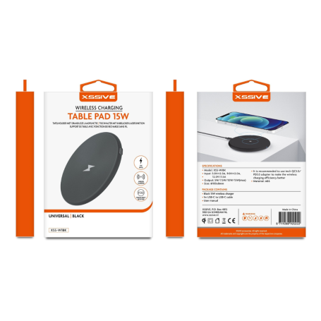 15W Wireless Charger + 1m USB-C Cable XSSIVE XSS-W1BK - Fast Charging & Sleek Design