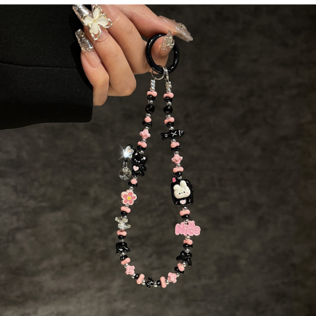 Accessory Strap - Phone Strap Black + Pink with Cute cartoon bunny, wholesale price