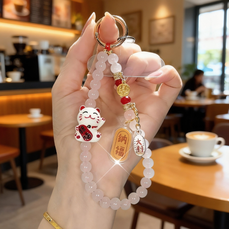 Charm, Accessory - Phone Strap White with Lucky Cat, wholesale price