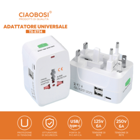Chargeur, Convertisseur, Adaptateur de Voyage Universel 6A avec ports USB/Type-C CIAOBOSI TX-8754, prix de gros.