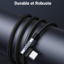 Câble USB / USB-C Coudé 90 Degrés Nylon Tressé - UGREEN 50941 - 1M Noir