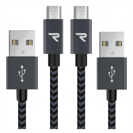 Câble USB / Micro Nylon Tressé RAMPOW RAA21 Gris/Noir - 3m - Pack de 2