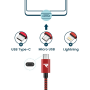 Câble USB / Micro Nylon Tressé RAMPOW RAA22 Rouge/Noir - 3m - Pack de 2