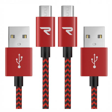 Câble USB / Micro Nylon Tressé RAMPOW RAA24 Rouge/Noir - 20cm - Pack de 2