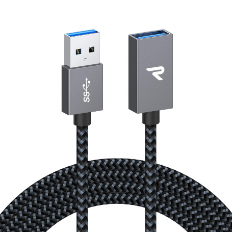Câble Extension USB Nylon Tressé RAMPOW RAF-3 Gris/Noir - 2m