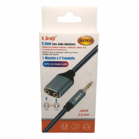 Audio Adapter Jack 3.5mm Male to Dual Female Headphone Splitter Braided Nylon LinQ AV3533 - High-Quality Sound Experience