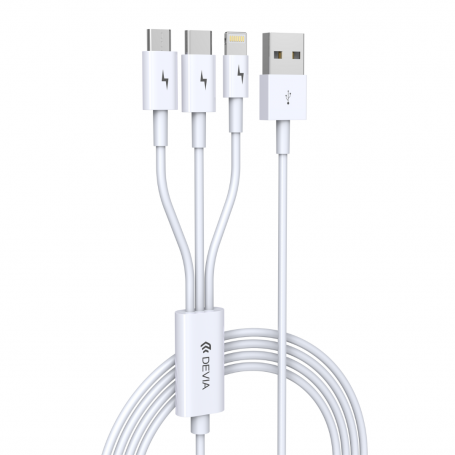 Câble 3 en 1 USB / Micro USB & Lightning & Type-C Devia Smart Series - 1.2M - Blanc