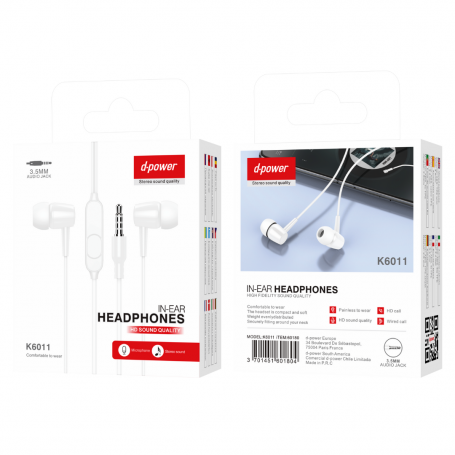 Buy D-power K6011 Hands-Free Kit Jack 3.5mm White – Premium Headphones Online