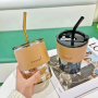 Eco-friendly Portable Cup with Lid and Straw – Brown Leather Protection
