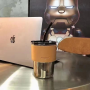 Eco-friendly Portable Cup with Lid and Straw – Brown Leather Protection