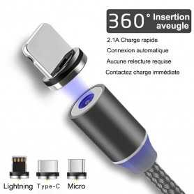 Câble de Données USB Magnétique Solide en Nylon de Charge Rapide Tressé pour iPhone/Android/Type-C