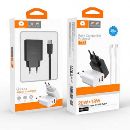 Charger Kit USB-C 20W + USB 18W + Lightning Cable - White (WUW T72)
