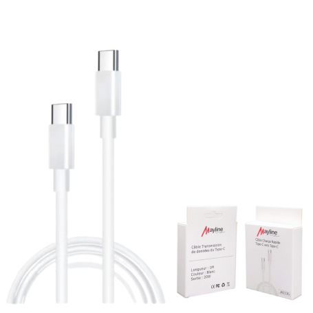 Câble Type-C / Type-C 20W- Compatible avec iPhone/Samsung - 1m (Mayline)
