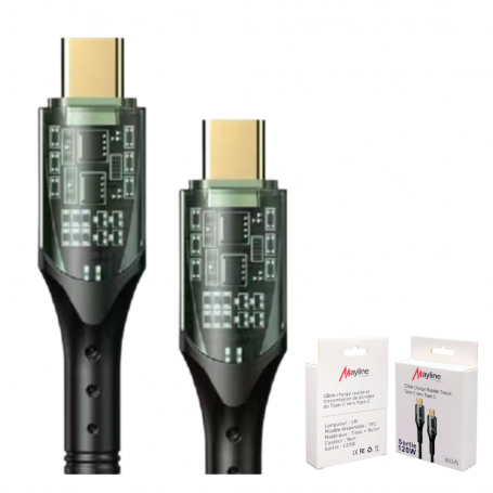 Type-C / Type-C Cable Nylon Braid 120W - Compatible iPhone/Samsung - Nylon Braid 1M (Mayline)