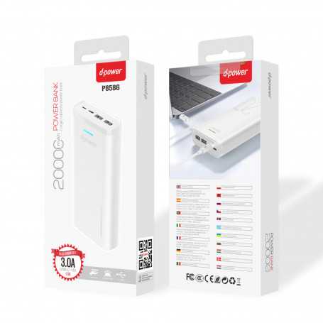 Power Bank 20000mAh - D-power P8586 - Blanc