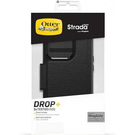 Étui Rabat Portefeuille OtterBox Strada Serie Folio MagSafe iPhone 15 - Noir