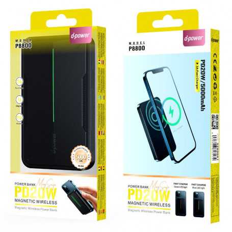 Power Bank MagSafe 5000mAh D-power P8800 - PD 20W - Noir