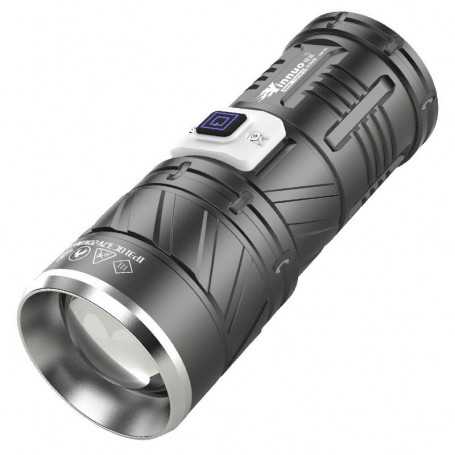 Lampe de Poche Rechargeable Ultra-lumineuse 30W à Porté 1.5 Km pour Sécurité Extérieure - Noir