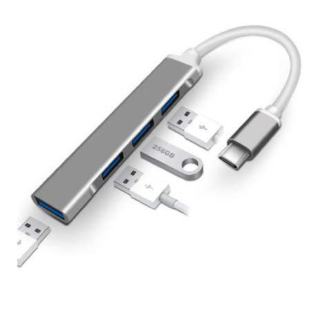 HUB Type-C 4 in 1 for Laptop 4 Ports USB 3.0 - Mouse Grey