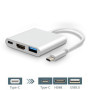 Hub Type-C 3 en 1 - HDMI 4K + Type-C + USB C 3.0 - Argenté